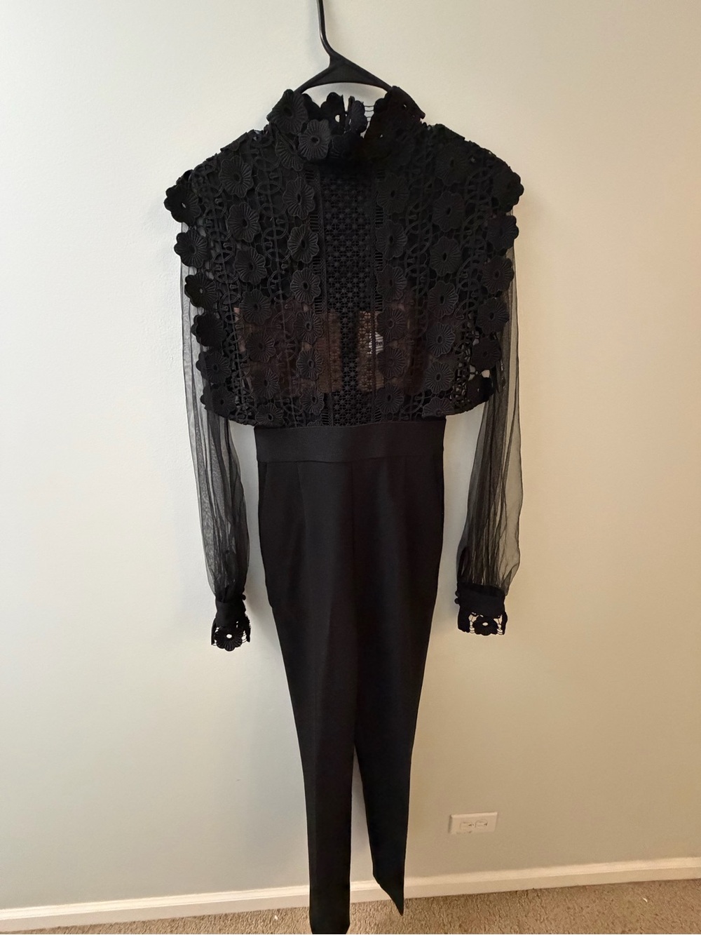 Self-Portrait Black Crochet Lace High-Neck Jumpsuit